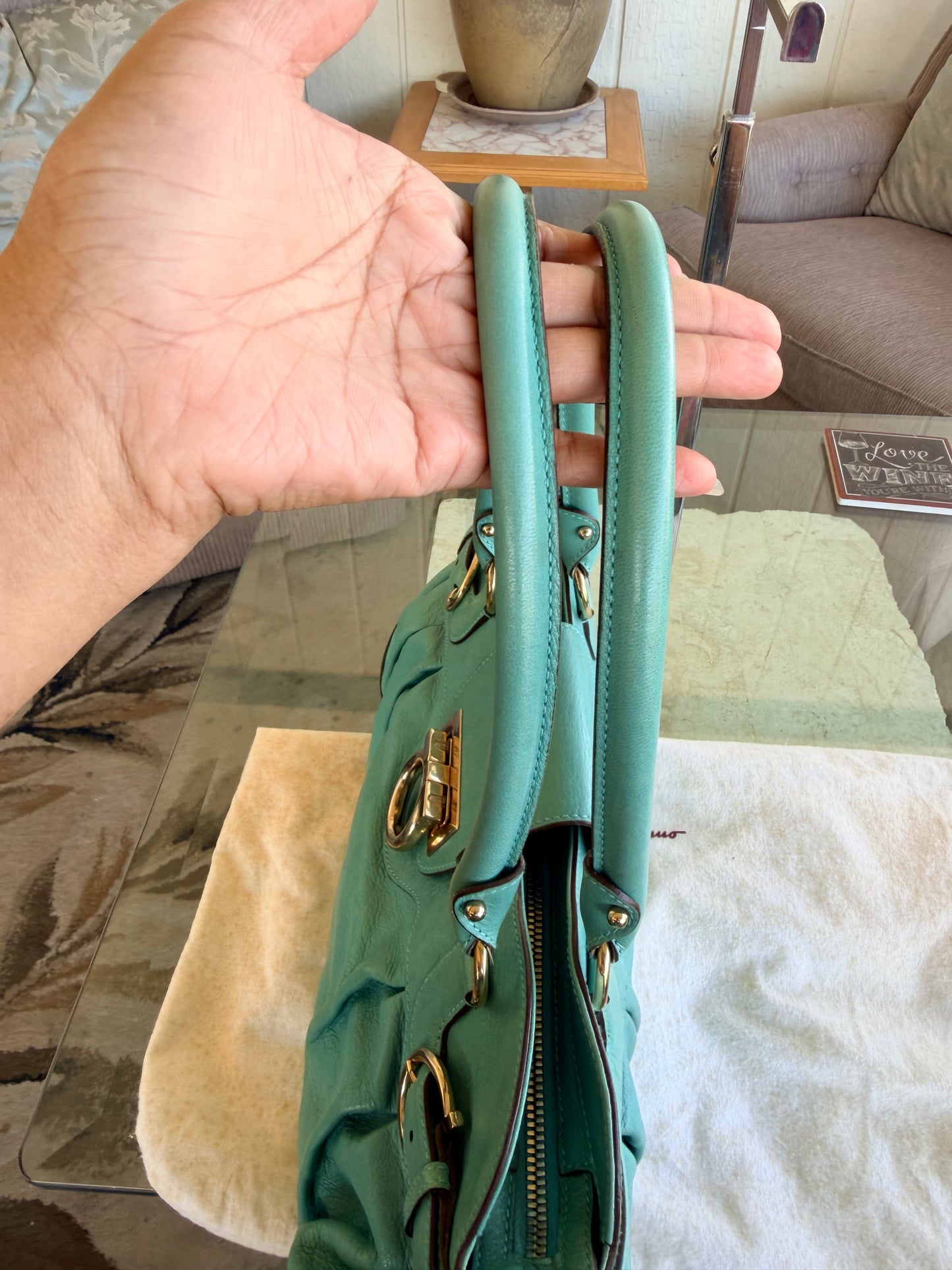 Salvatore Ferragamo Marisa turquoise leather hobo bag