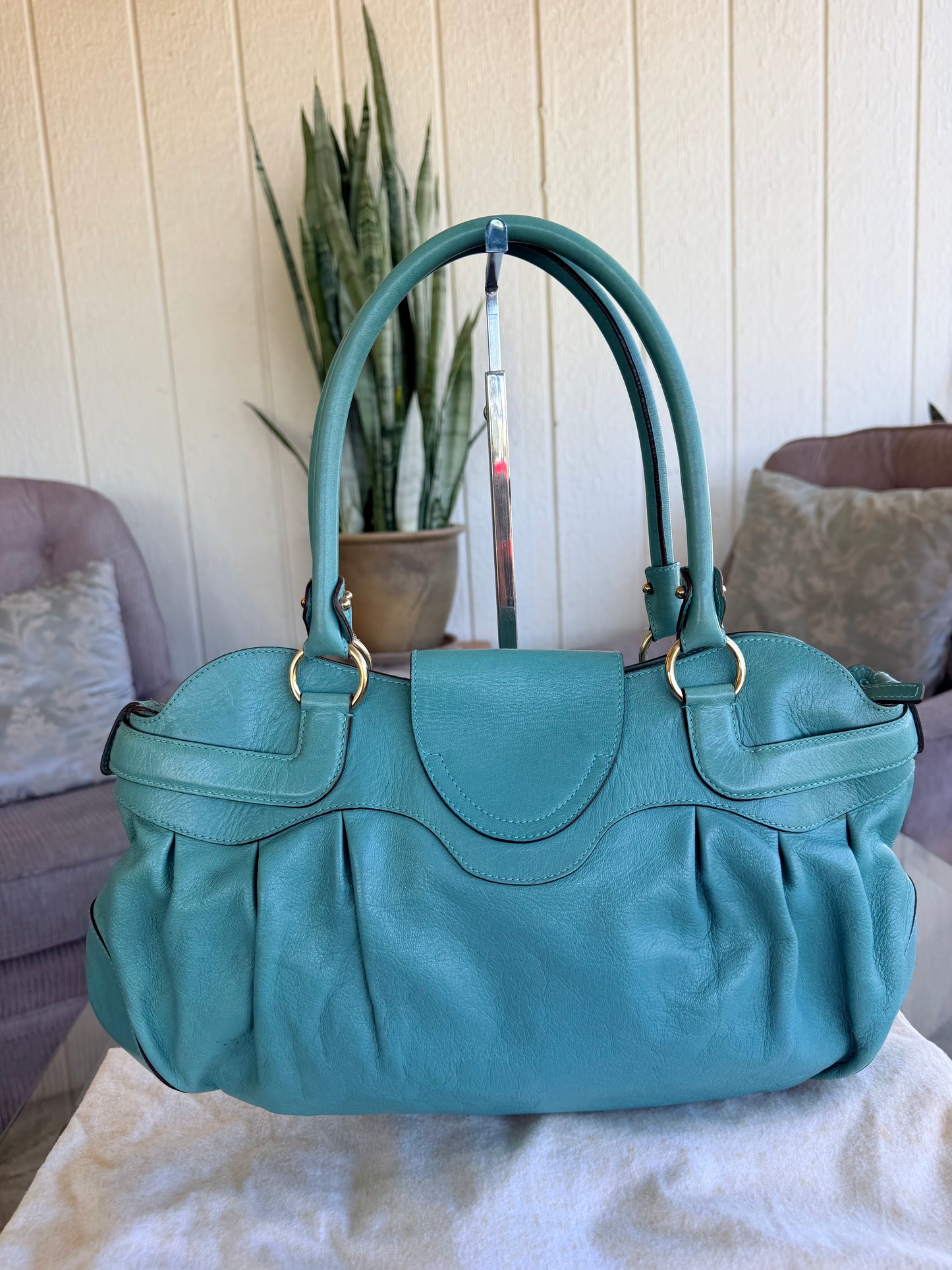 Salvatore Ferragamo Marisa turquoise leather hobo bag