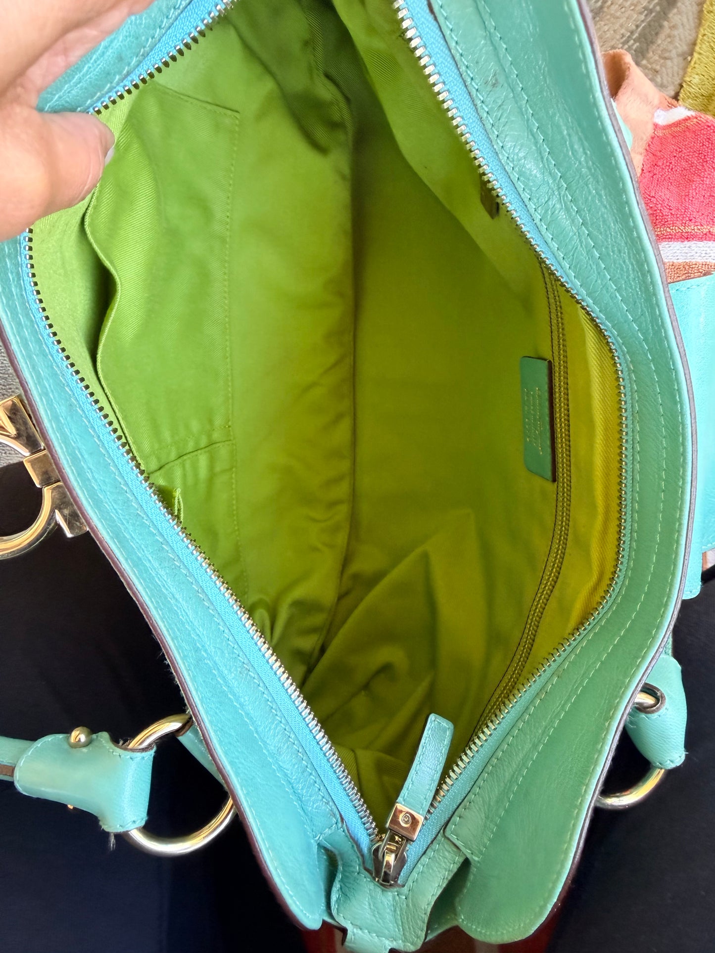 Salvatore Ferragamo Marisa turquoise leather hobo bag