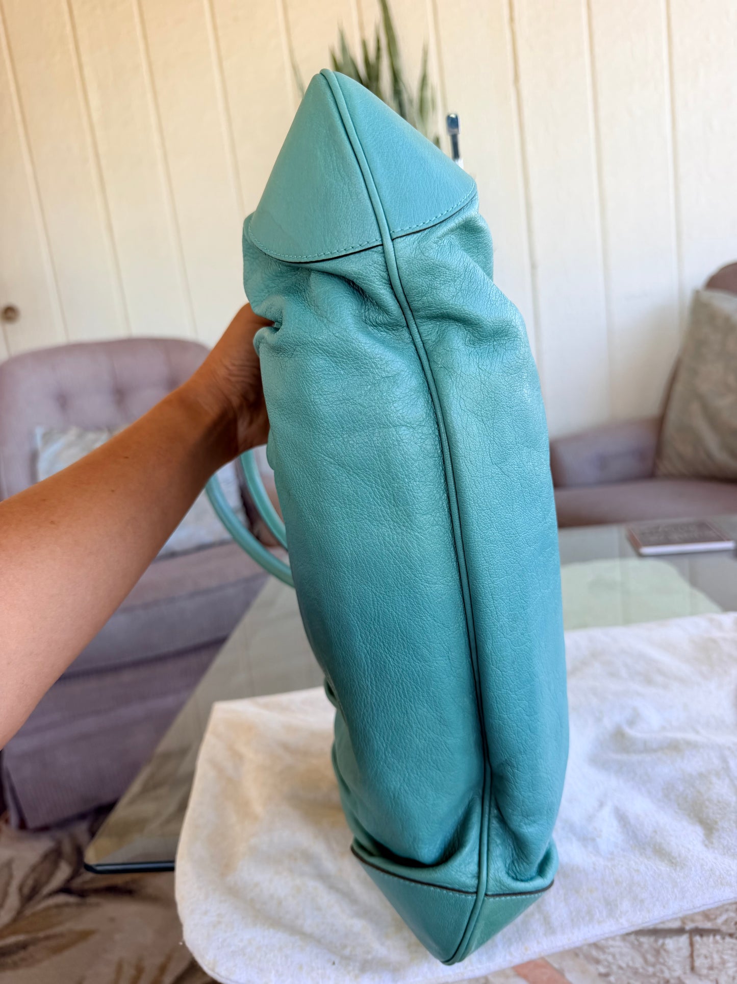 Salvatore Ferragamo Marisa turquoise leather hobo bag