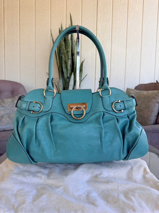 Salvatore Ferragamo Marisa turquoise leather hobo bag