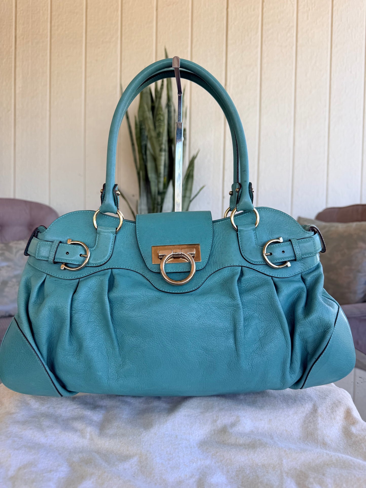 Salvatore Ferragamo Marisa turquoise leather hobo bag