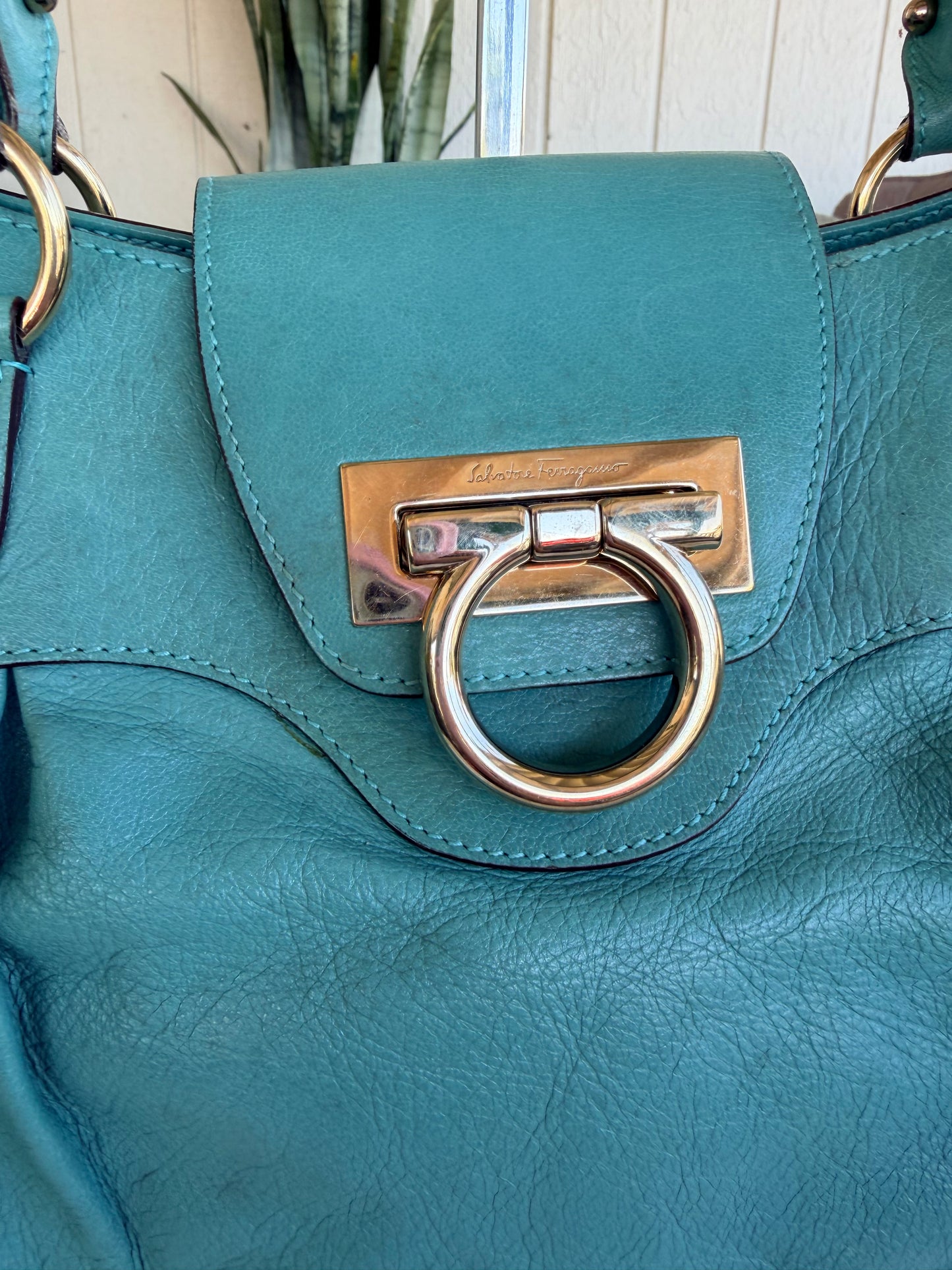 Salvatore Ferragamo Marisa turquoise leather hobo bag
