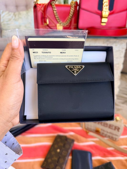 Prada Tessuto trifold wallet in Black Nylon