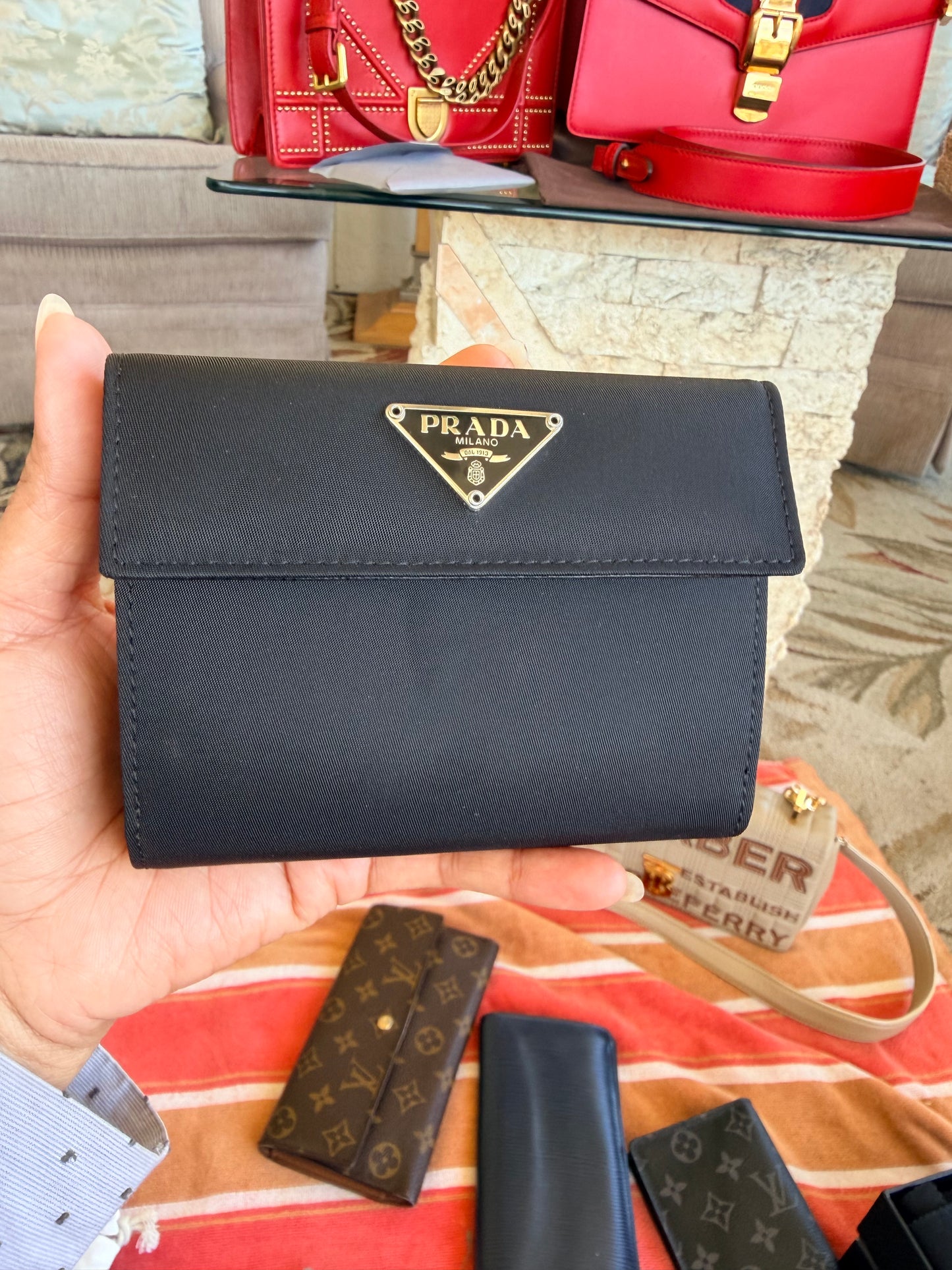 Prada Tessuto trifold wallet in Black Nylon
