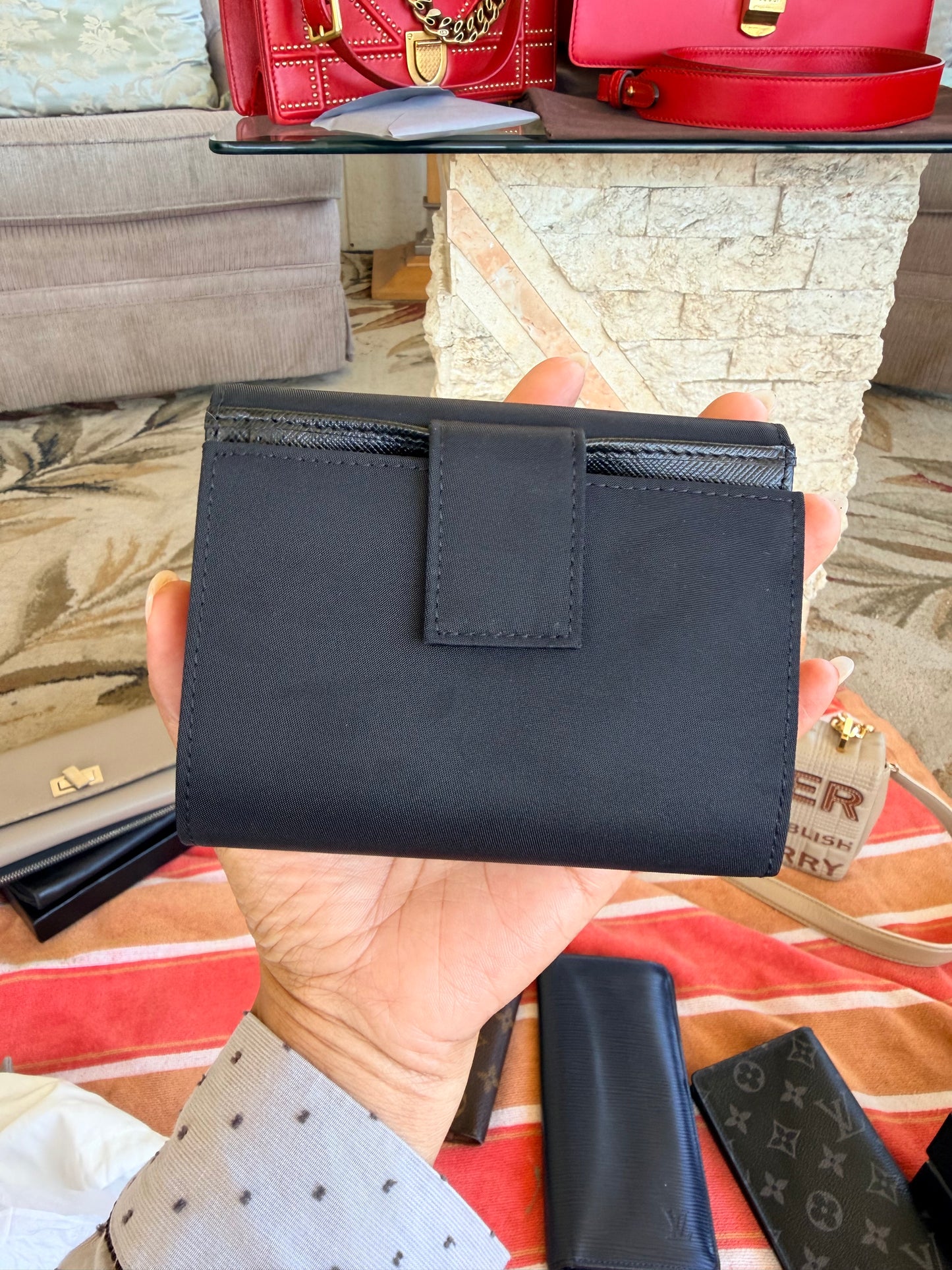 Prada Tessuto trifold wallet in Black Nylon