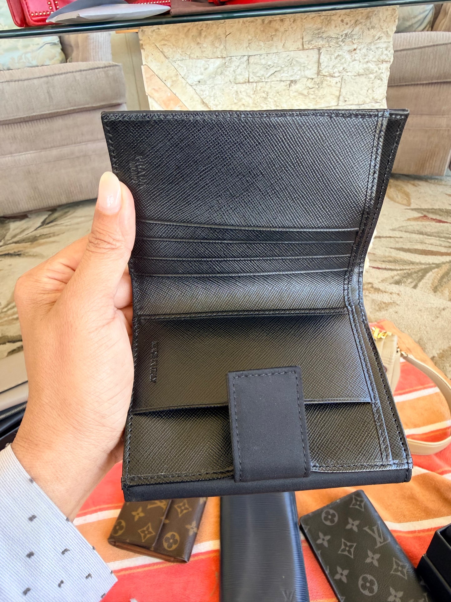 Prada Tessuto trifold wallet in Black Nylon